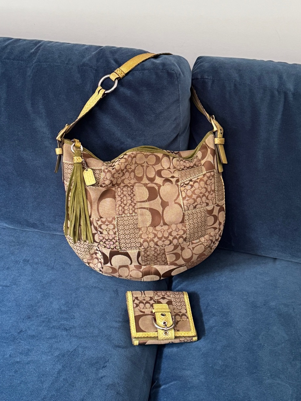 Vintage Y2K Coach Signature Patchwork Hobo Shoulder Bag With matching Wallet